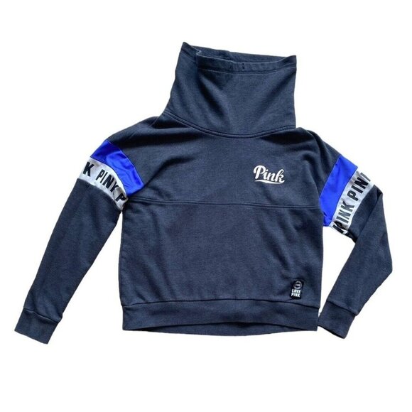 Victorias Secret PINK Grey & Blue Cowl Neck Pullover Sweater Size M Medium - Picture 1 of 8